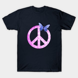 Pastel Pink Peace Sign with Butterfly T-Shirt